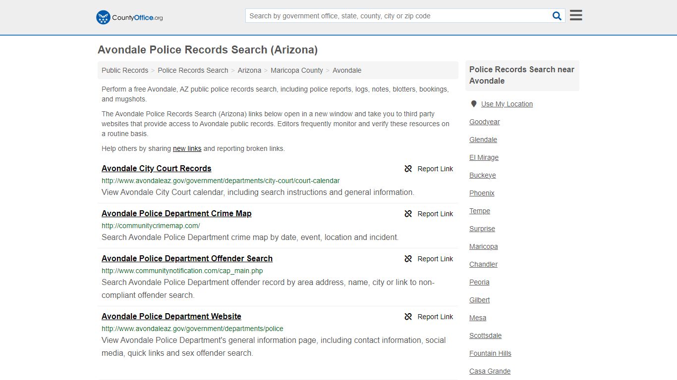 Avondale Police Records Search (Arizona) - County Office