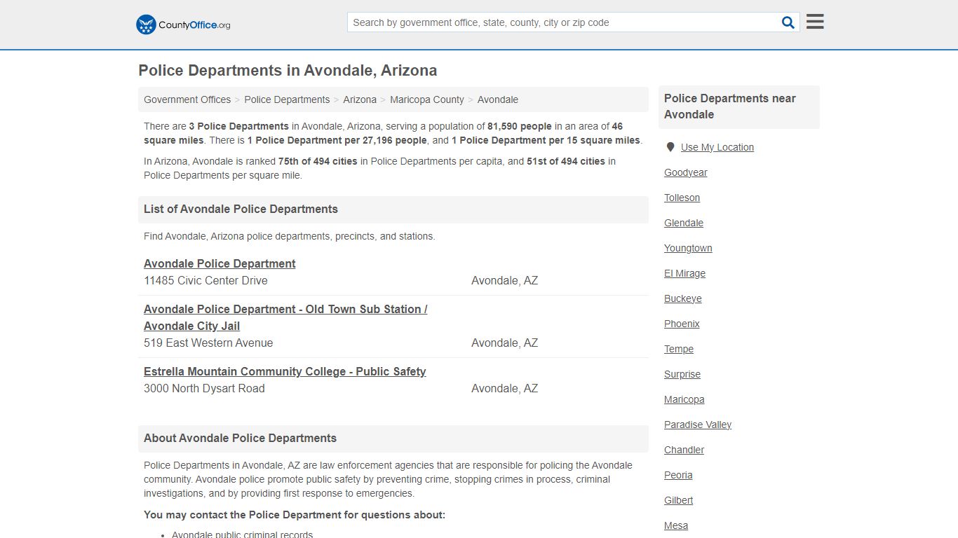 Police Departments - Avondale, AZ (Arrest Records & Police Logs)